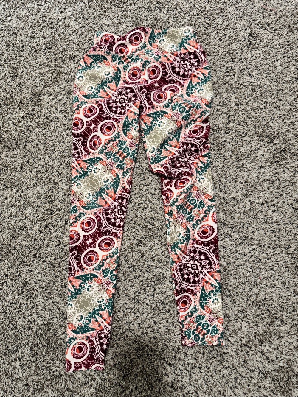 Lularoe woman’s Printed Leggings with Pink, Teal and Burgundy Pattern